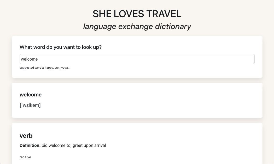 Screenshot of dictionary app